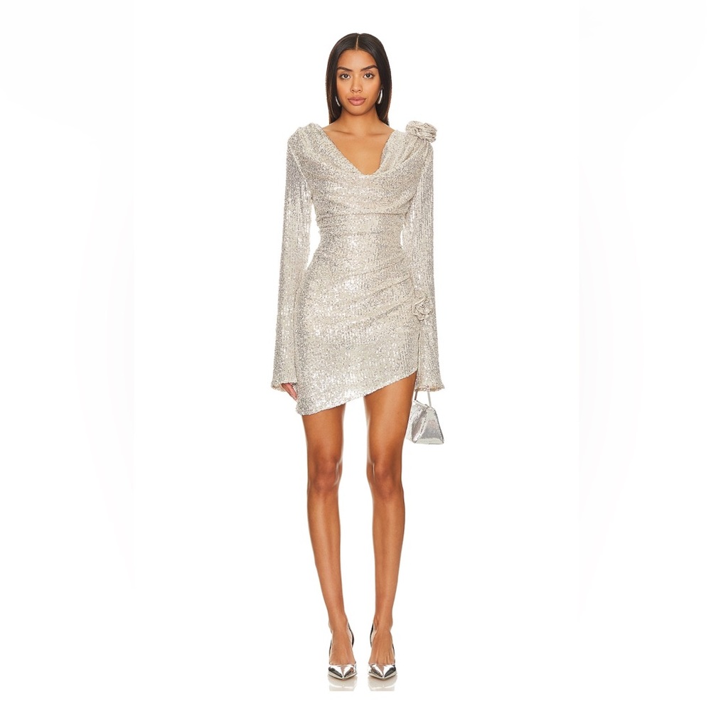 For Love & Lemons Tia Mini Dress in Silver Size Small